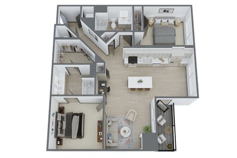 Floor plan for 2 beds, 2 baths, 1156 sqft